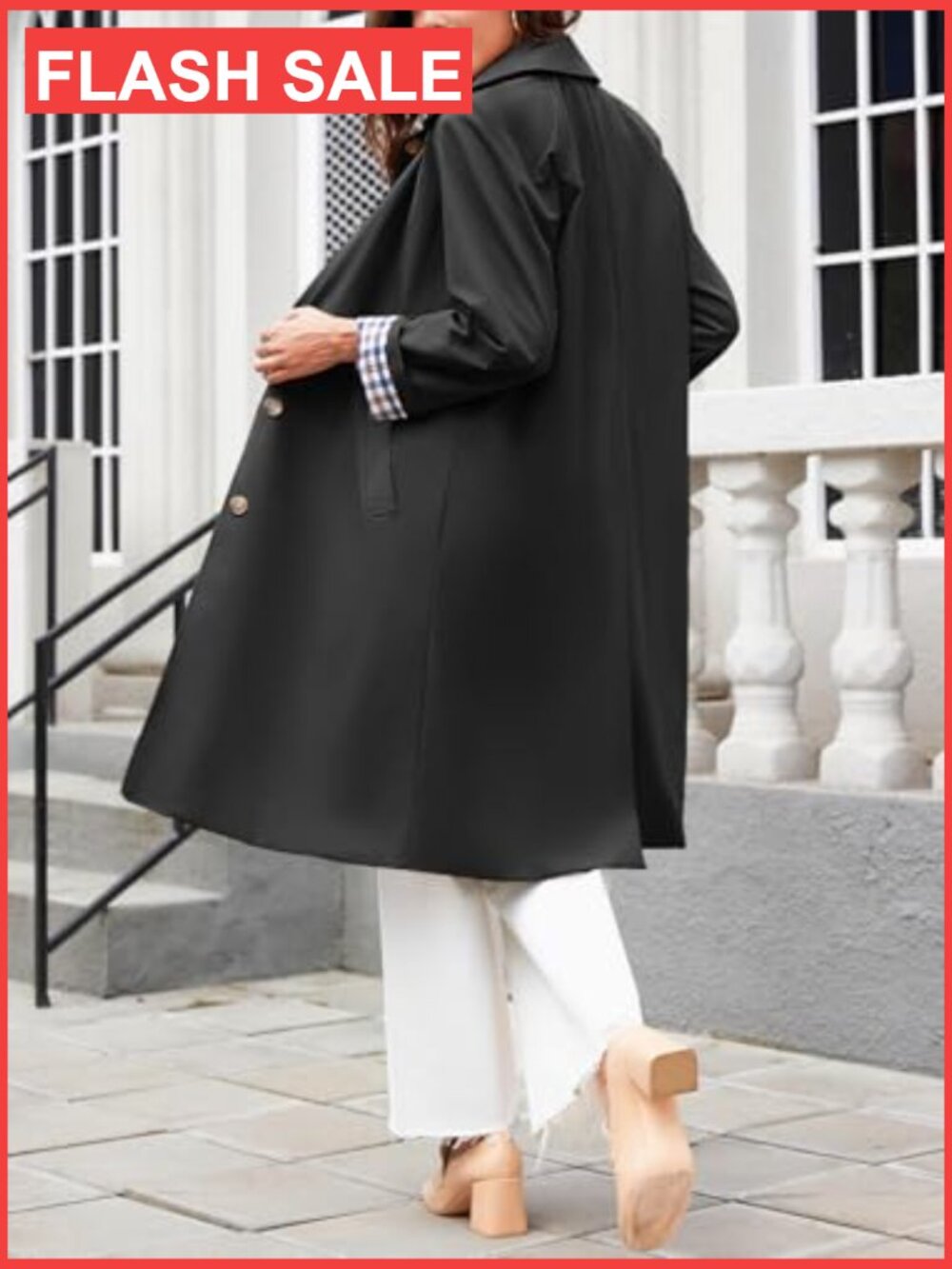 Oversized Long Trench Coat Windproof Single Breasted Faux Leather - Picture 4 of 7